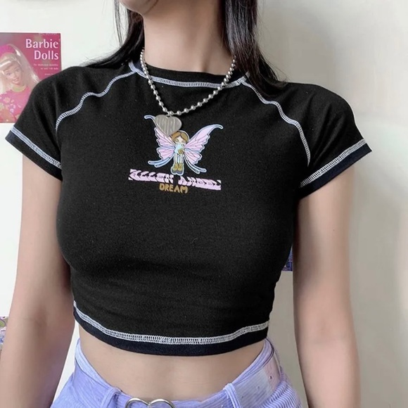 Y2K Coquette Shirts Girly Kant Patchwork Strakke Crop Tops Vrouwen